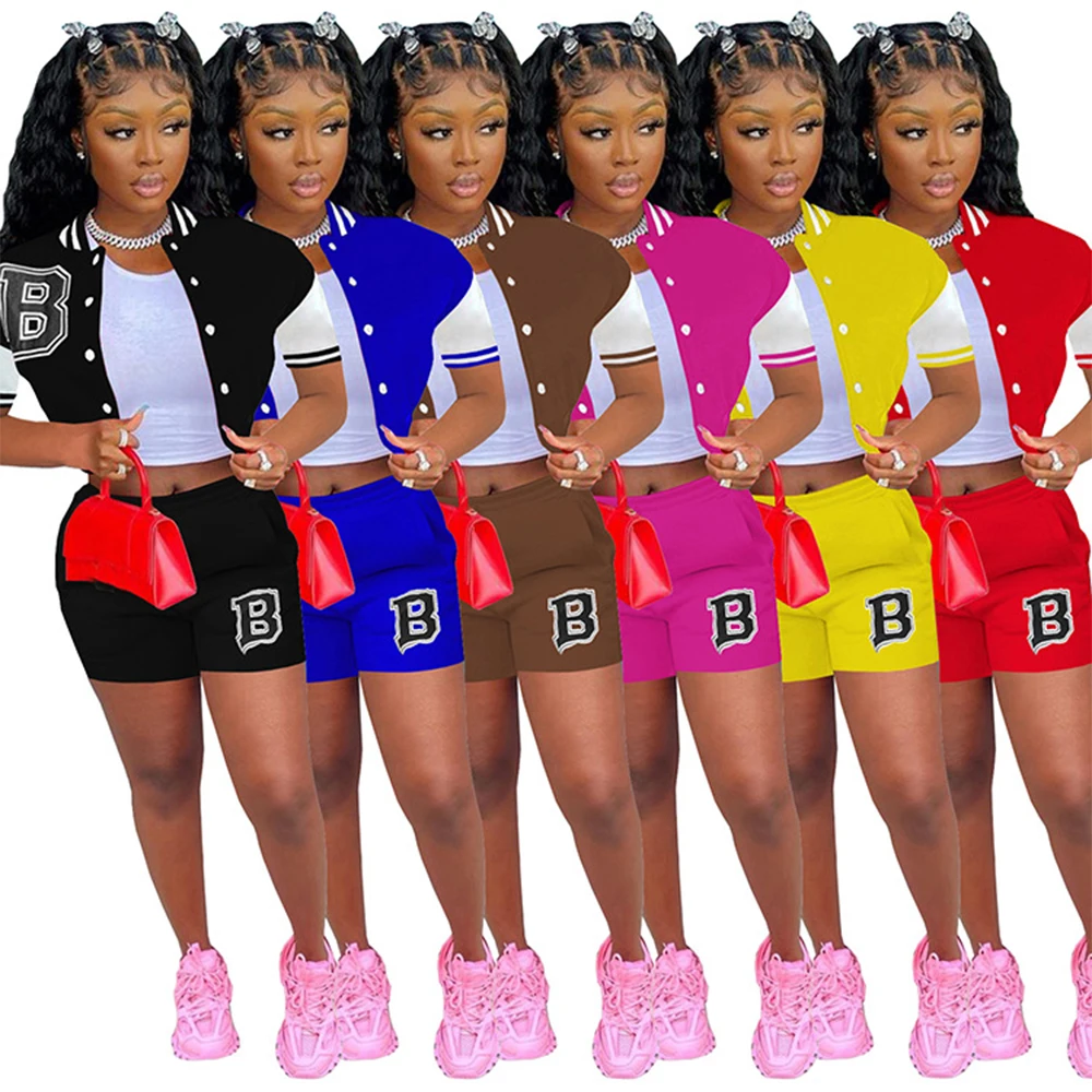 Superstarer women set spring summer 2022 women clothing letterman baseball varsity jacket short set custom 2 piece