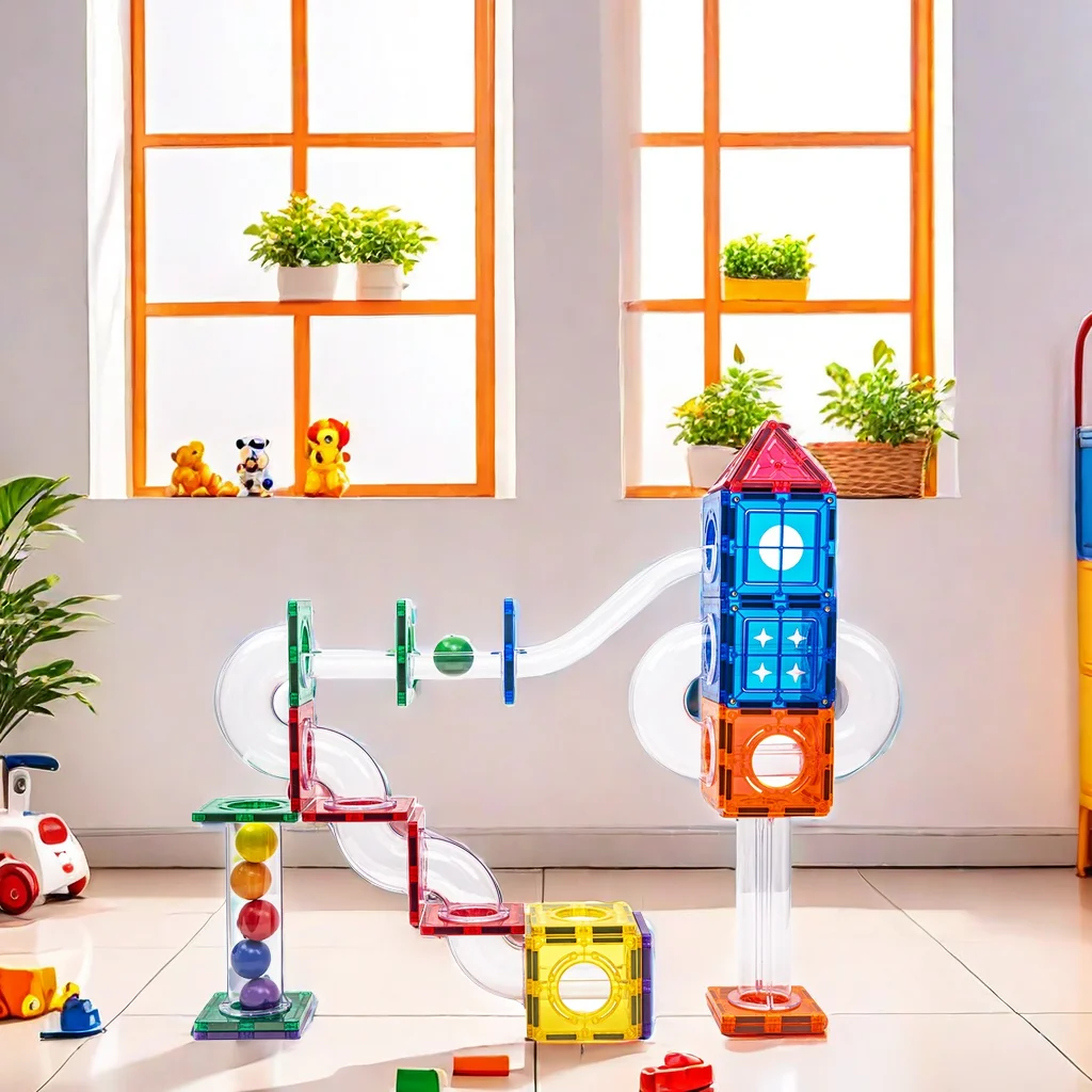 Magnetic Tiles Building Blocks Marble Run Ball Orbital Track Blocks Toy For Kids Stem Magnet Blocks Set