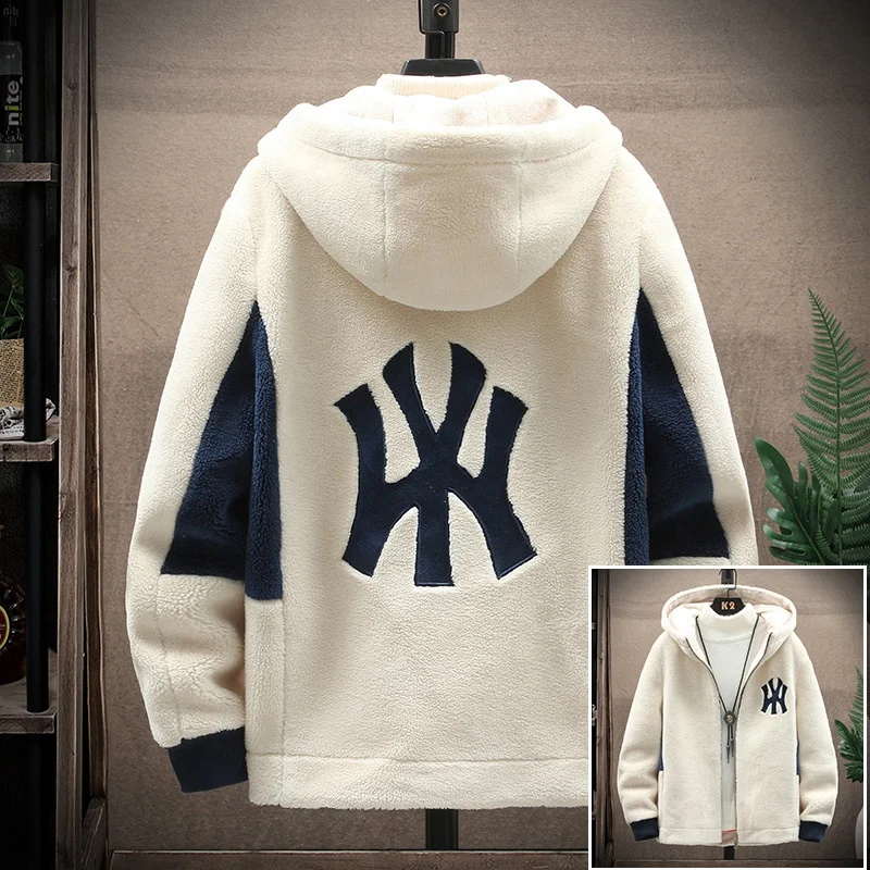 Hot Lamb Wool Jacket Winter Cold-proof Fleece Hooded Coats Men Jackets Korean Style  Custom Brand New Trend Thick Jacket