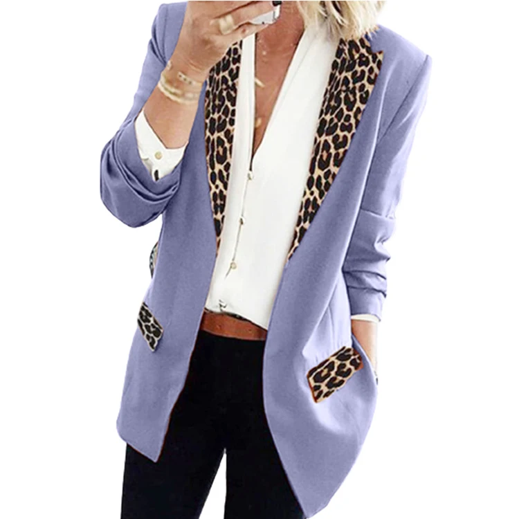 Autumn And Winter Fashion  Loose Comfortable Linen Fabric Leopard Print Long Sleeve Suit Coat for women