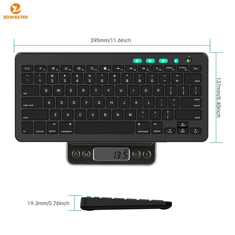 Zoweetek ZW-K09+ Portable Wireless Keyboard with 3 wireless Channel for MacBook/iPad/Tablet/PC/Laptop/Smart TV