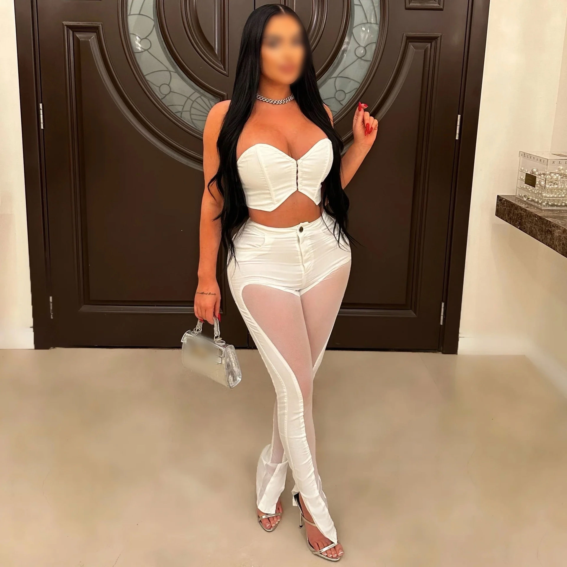 A7332 2024 Outfits For Women Solid Corset With Patchwork Pencil Pants Party Outfits Women Two Piece Set Club Set