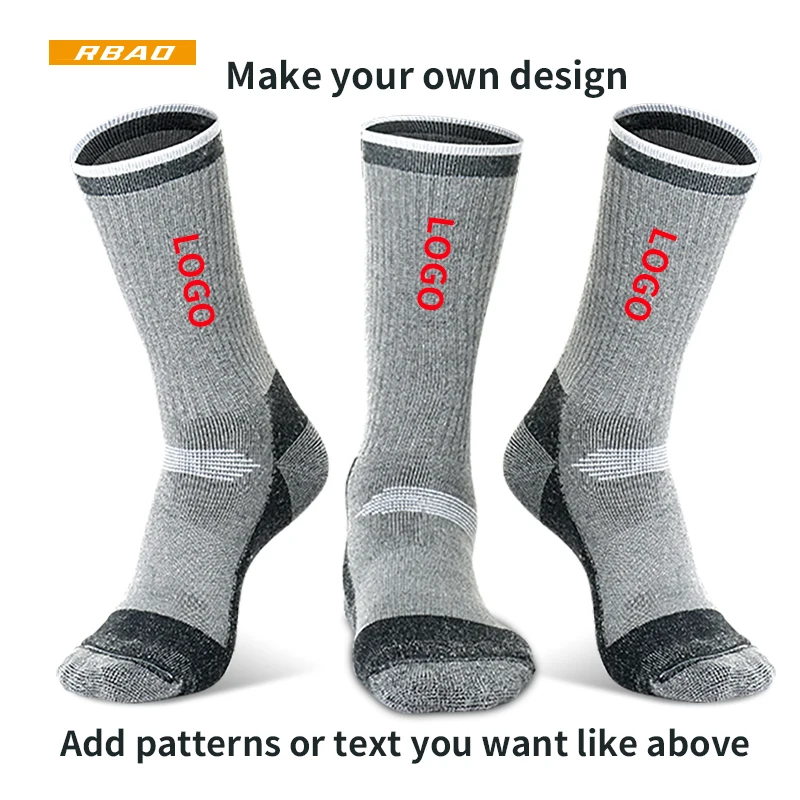 logo print designer custom sox unisex outdoor hiking short crew socks thick warm winter  merinos wool ski socks