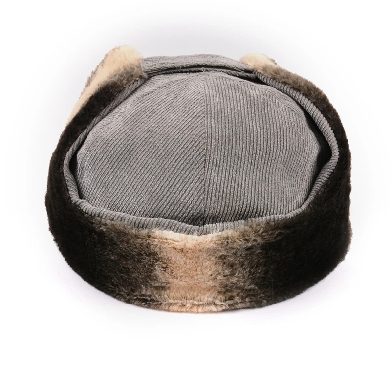 Wholesale 6 panel Men Corduroy Hunting Hats Winter Warm Faux Fur Earflap Sherpa Baseball Caps with ear flaps