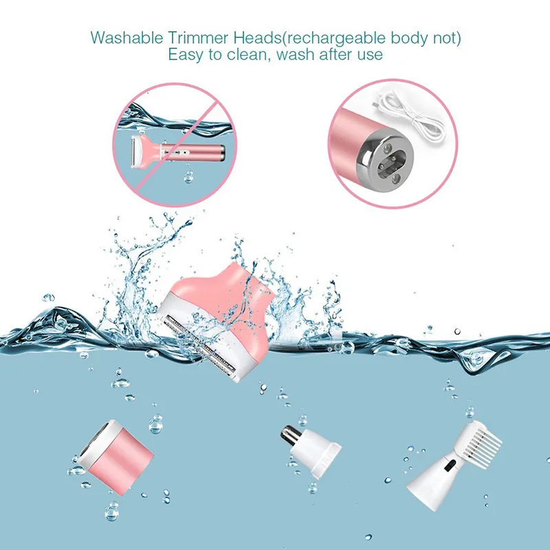 4 in 1 Women Professional Waterproof Painless Usb Rechargeable Body Hair Remover For Leg