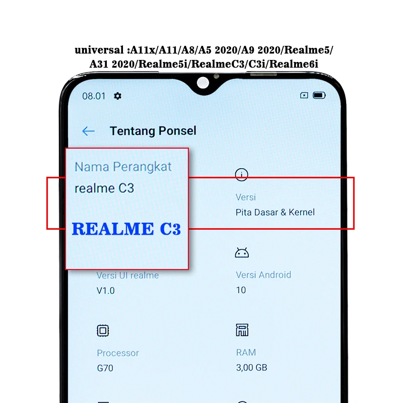 2021 easit Screen Replacement LCD Display Touch Digitizer Assembly for oppo realme C3 C3i 6i realme 5 universal