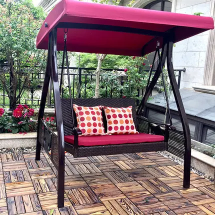 Outdoor wrought iron swing outdoor double rocking chair balcony courtyard three-person hammock garden leisure cane chair