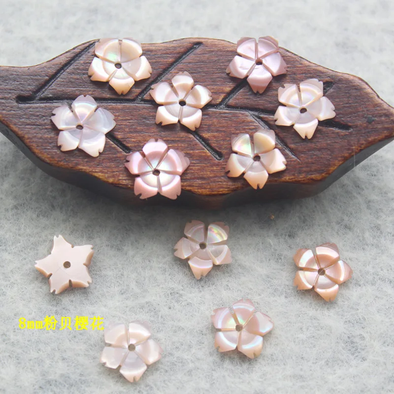Natural pink flower shape carved mother of pearl shell gemstone