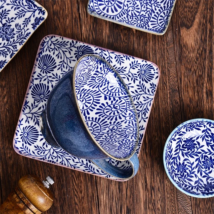 Multiple Sizes terracotta Ceramic Bowl Dinner Plate Square Dish retro Tableware Suit dinnerware sets wholesale turkish market