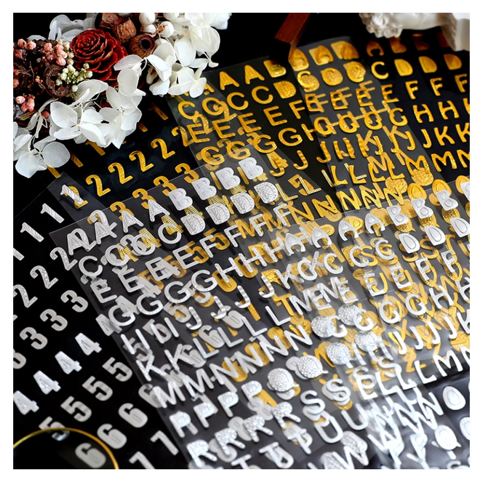 Gold Foil Pvc Colorful Alphabet & Number Sticker