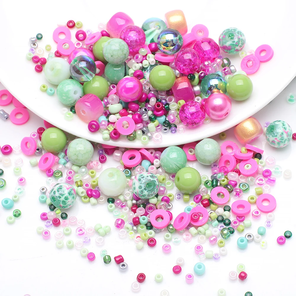 Zhubi Rose Avocado Color Assorted Beads Contrast Color Design Polymer Clay Beads Round Glass Beads For Jewelry Making