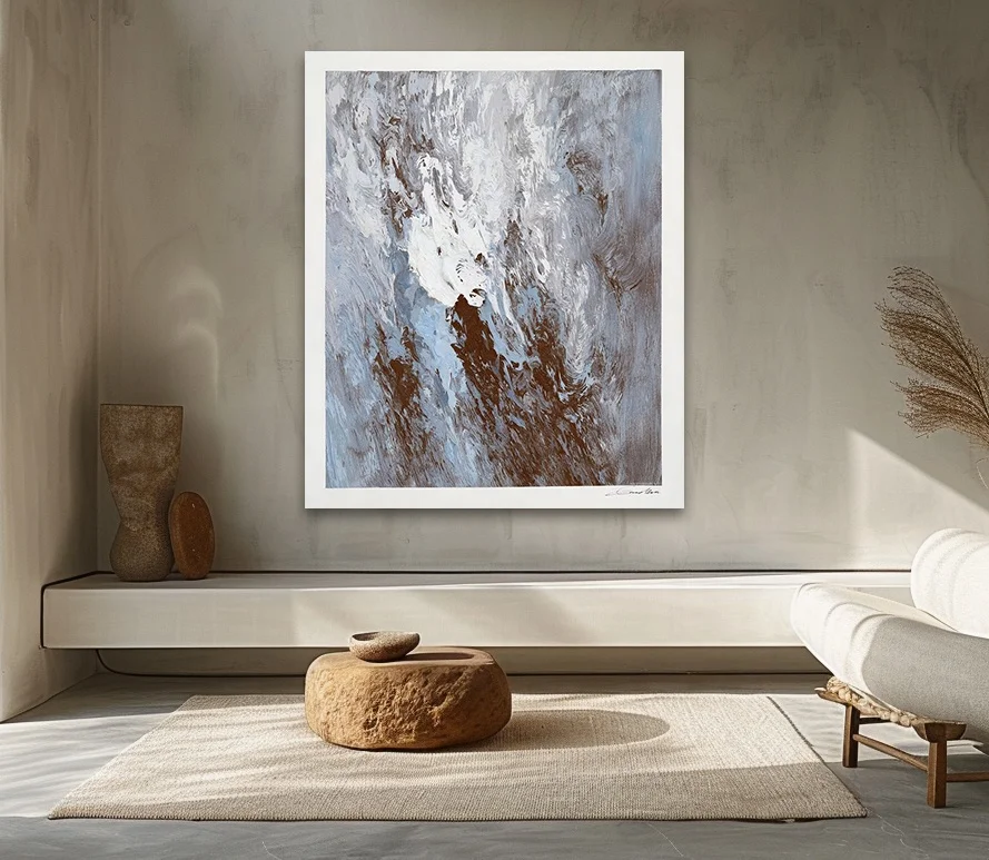 Modern Simple Original Uncurbed Articles Brown White Sky Blue Hand-painted Texture Thick Oil Abstract Canvas For Hotel Projects