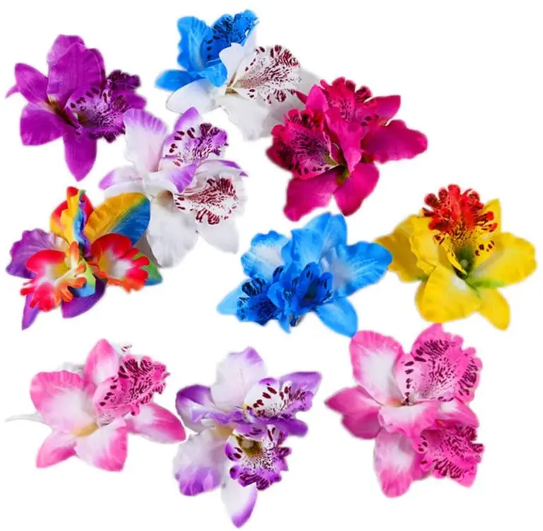 Sandro 10 Pcs Hawaiian Beach Flower Orchid Hair Clip Hairgrips Set Tropical Fancy Dress Accessory for Women Girls