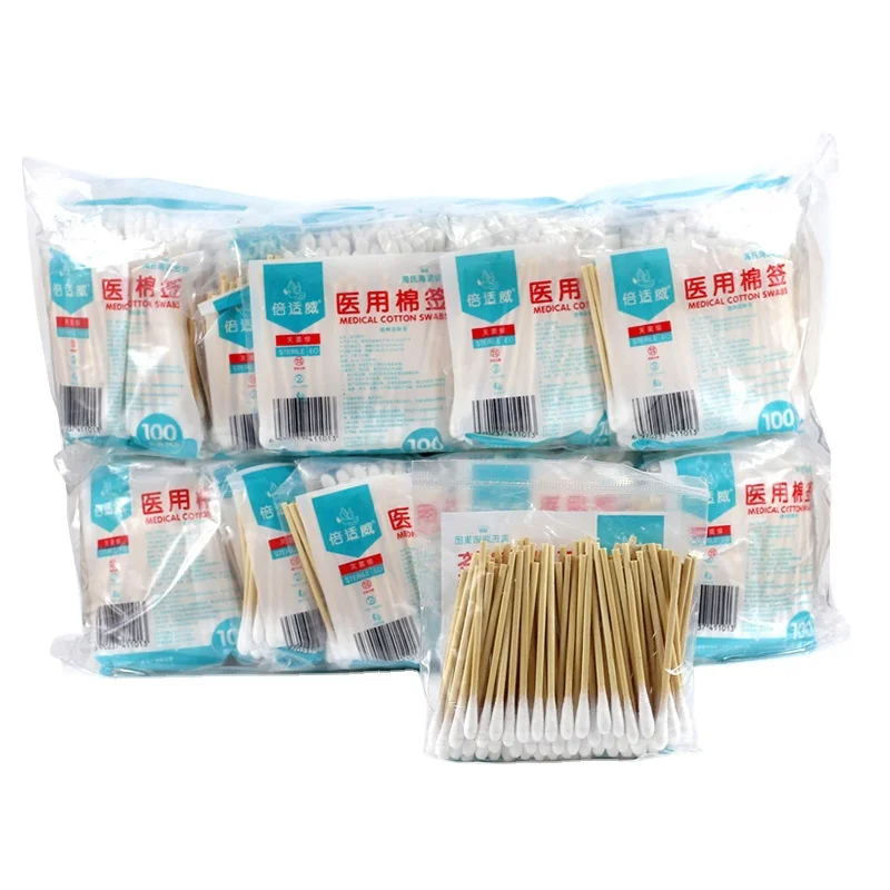 100pcs Disposable Sterile White Accessories Natural Biodegradable Cotton Swabs Buds for Ear Cleaning