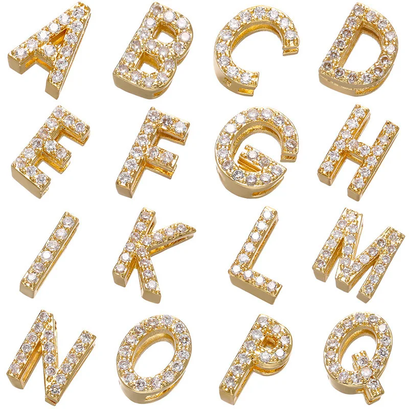 26 A-Z Gold Rhinestone Floating Initial Pendant Charms Alphabet  Letter Spacer Beads for jewelry making