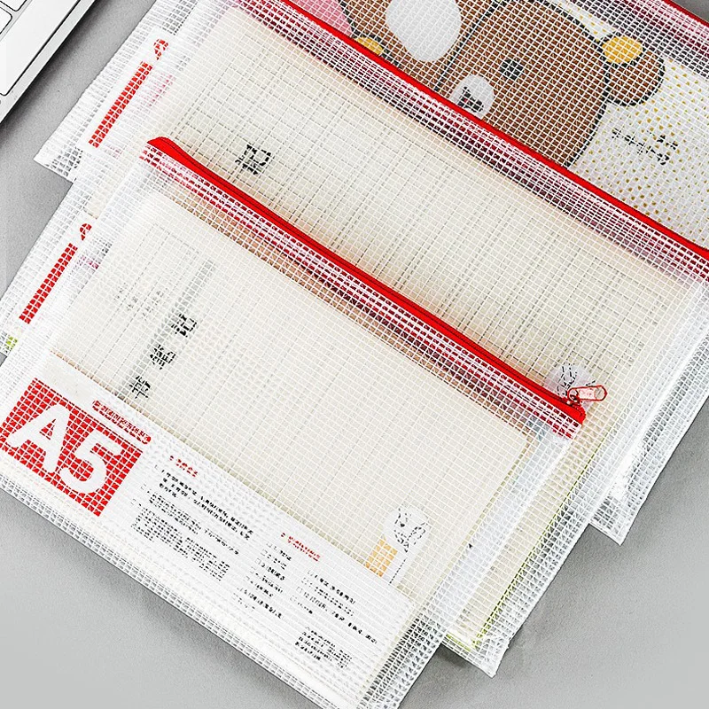 Custom School Office Supplies Plastic Zipper Mesh A4 PVC File Folders For Documnets Storage