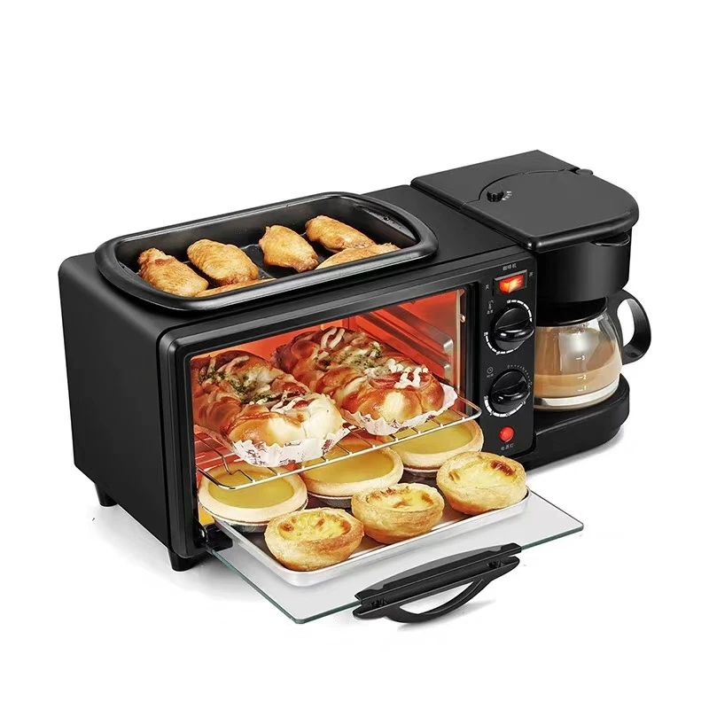  3 in 1 Electric Breakfast Maker Machine Set Multi-Function Mini Oven Drip Coffee Frying Pan