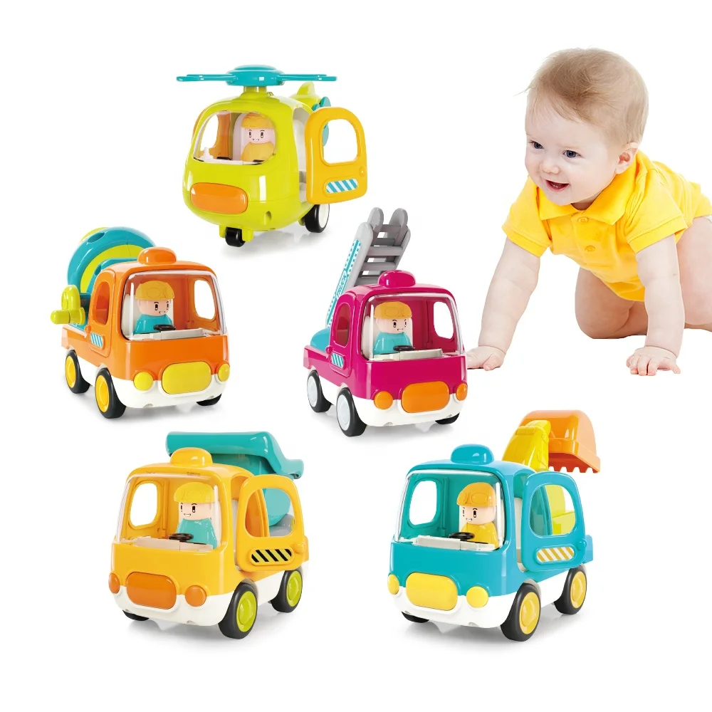 Children carton diecast toys model cars baby friction powered cement mixer dump truck toy vehicles for kids