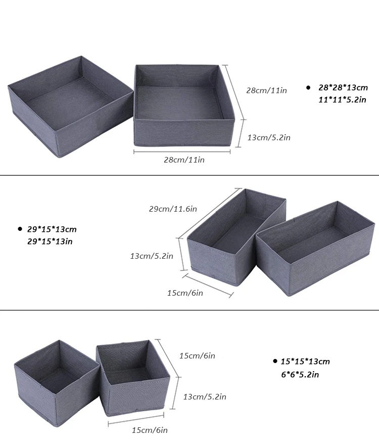 Grey Non-woven Fabric Clothing Organizer for Underwear Socks Organizador de ropa Closet Dresser Foldable Set of 6 Storage Boxes