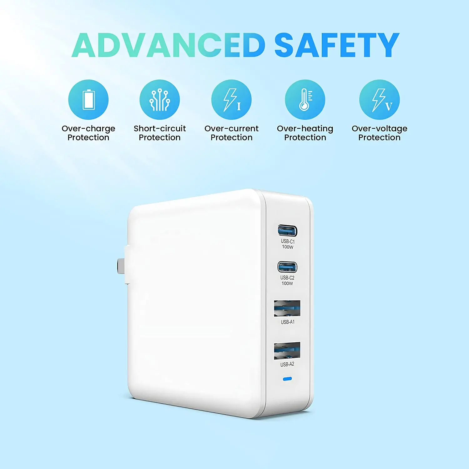 100W USB C Fast Charge 4-Port GaN Laptop Charging Plug, Type C and Type A PD Wall Power Adapter Compatible with MacBook