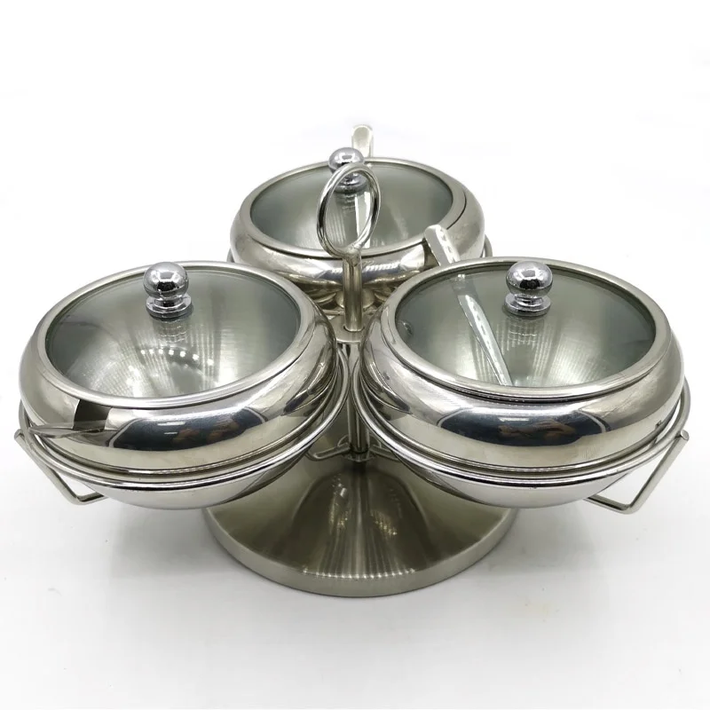 Seasoning Box  Seasoning Rack Spice Pots Storage Container Condiment Jars 304 Stainless Steel  with Tempered Glass Cover and Spo