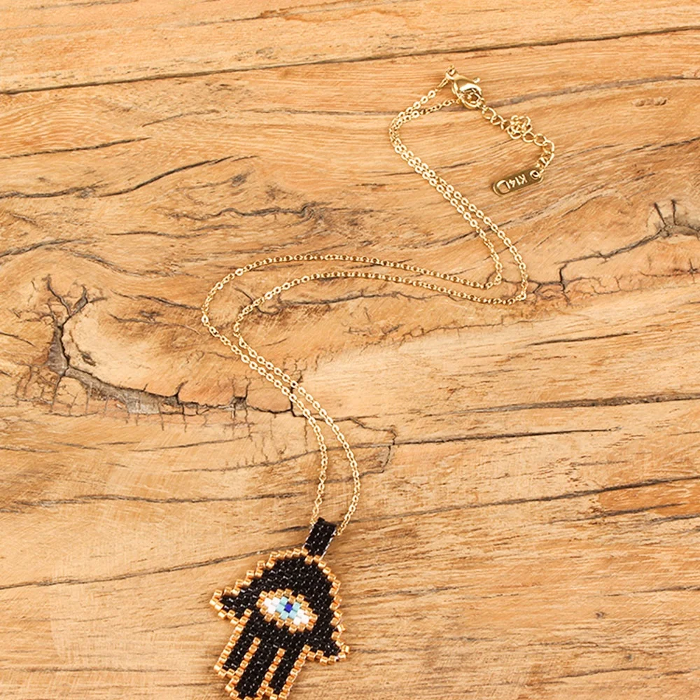 Moyamiya Fashion  Fatima hand lucky palm evil eye necklace Seed Bead hamsa jewelry necklace