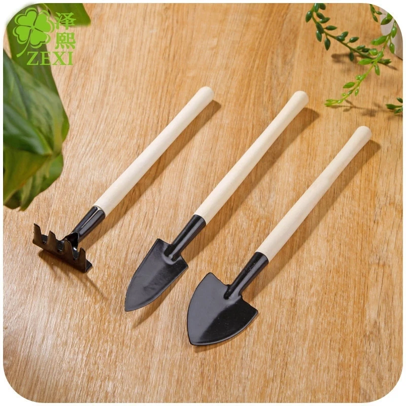 3pcs/set Wooden Handle Metal Head Shovel for Flowers Potted Plants Mini Garden Tools Mini Shovel Rake Set