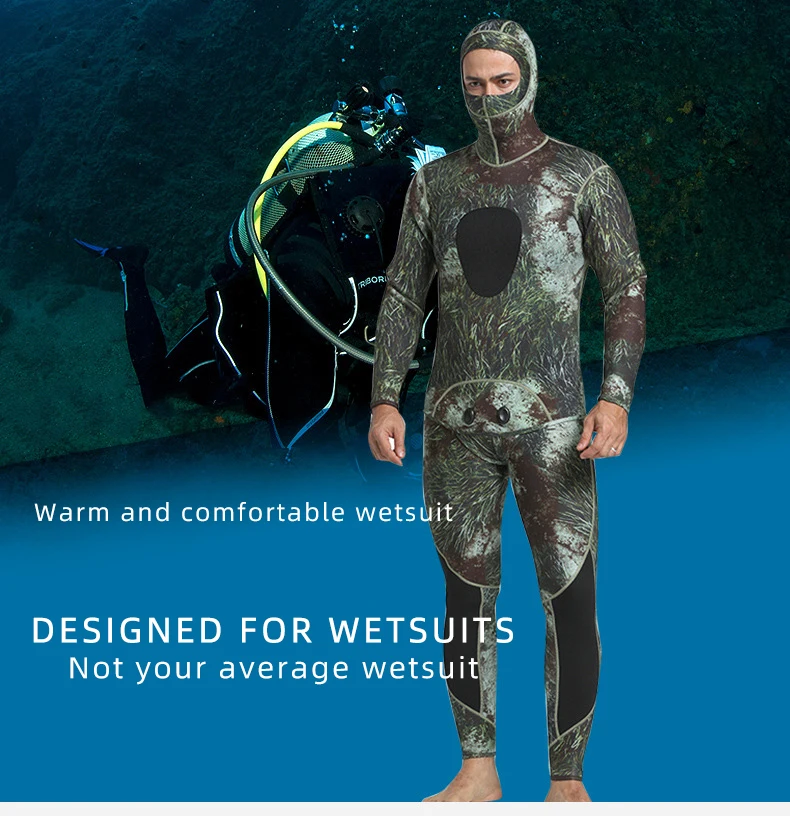 5MM Men Front Zipper Diving Suit with Hood Neoprene Underwater Kitesurf Surfing Spearfishing Pants Clothes Wet Suit