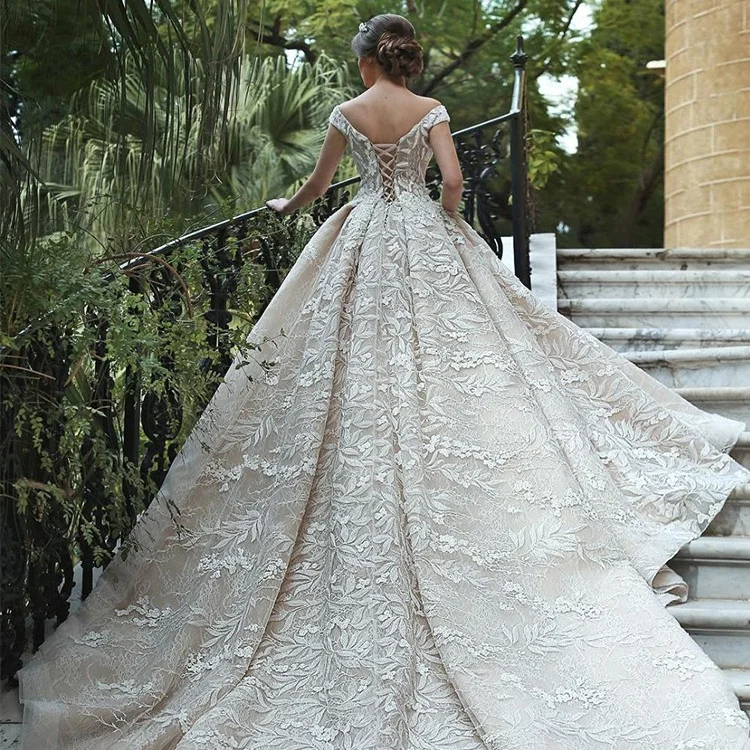 Plus Size Dresses Wholesale Off Shoulder Wedding Dress Bridal Gowns Vestidos De Novia Luxury Lace Bridal Gowns With Long Train
