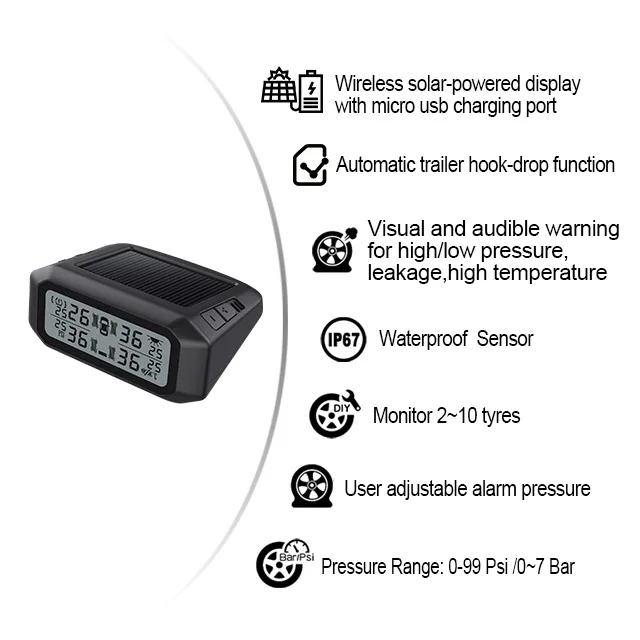 2024 TPMS 4WD Солнечный монитор шин караван легко установить