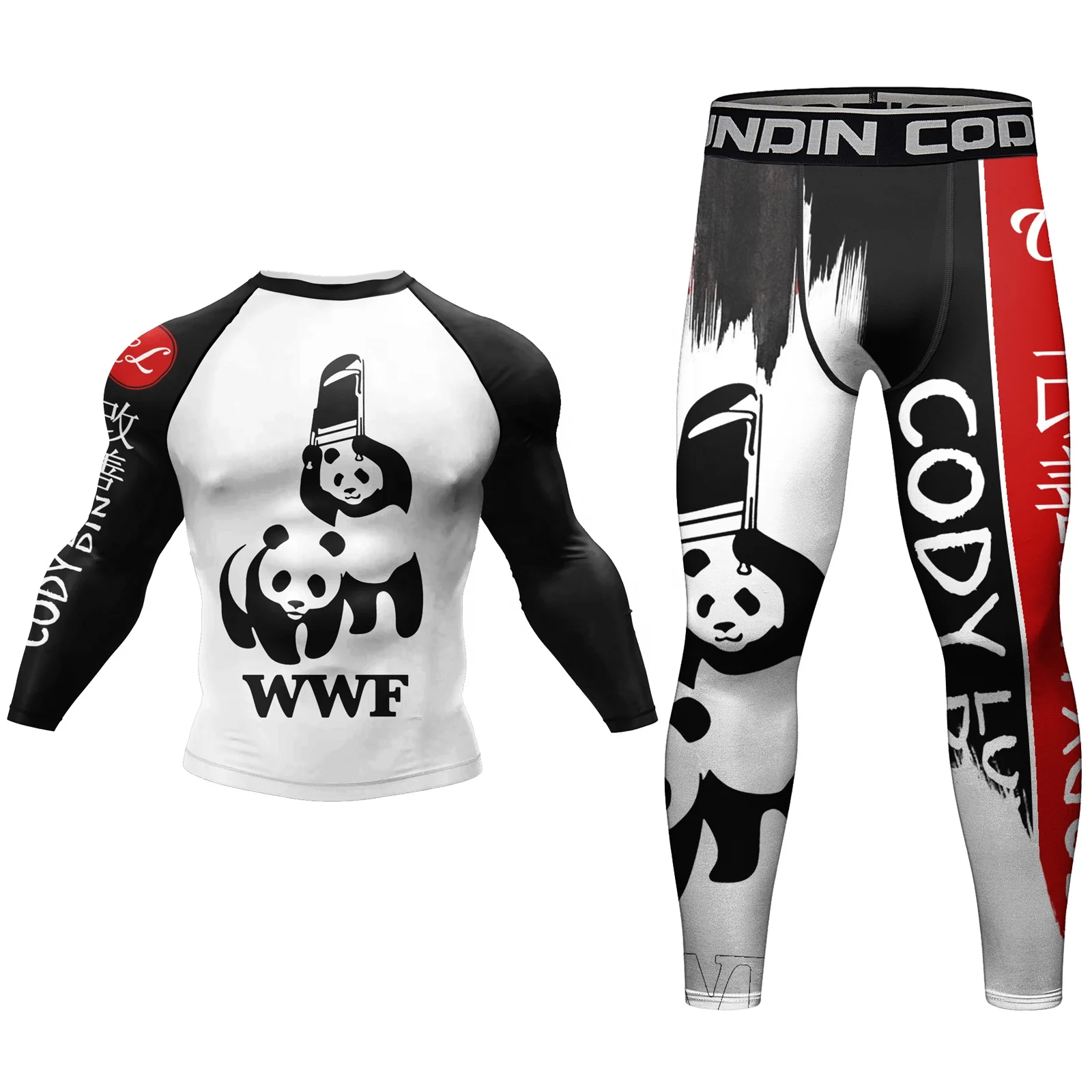 Customized Logo Cody Lundin Men Compression Sportswear Polyester Sunscreen t shirt For Swimming Surf Jiu jitsu BJJ Rashguard Set