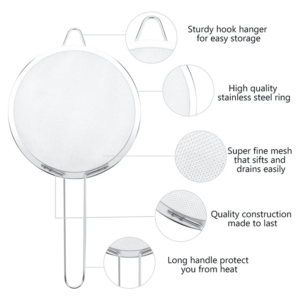 Food grade stainless steel fine mesh food Strainer frying cooking tools oil draining skimmer for kitchen