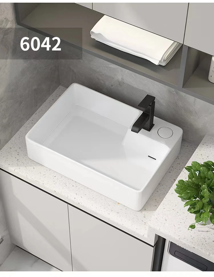 Big new arrival art table basin ceramic rectangle shape wash basin including console concealed launching counter top sink