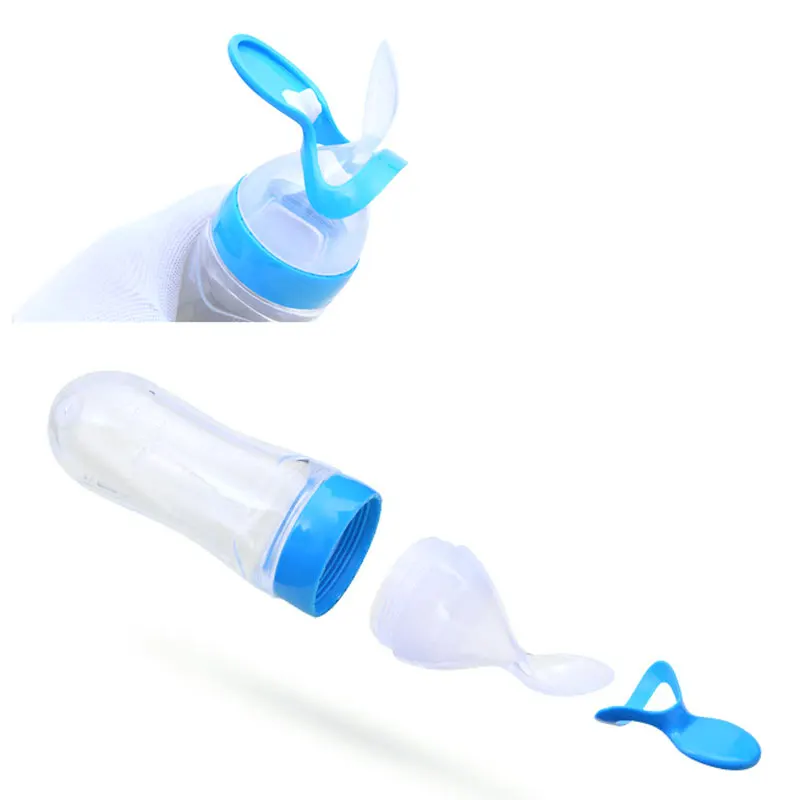 90ml Silicone Baby Squeeze Bottle with Spoon, BPA Free Baby Food Bottle Squeeze Feeder Baby Feeding Supplies