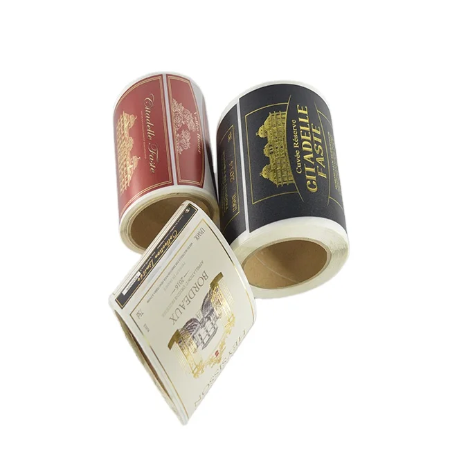 Custom textured paper gold foil stamping waterproof wine bottle labels embossment labels for glass bottle