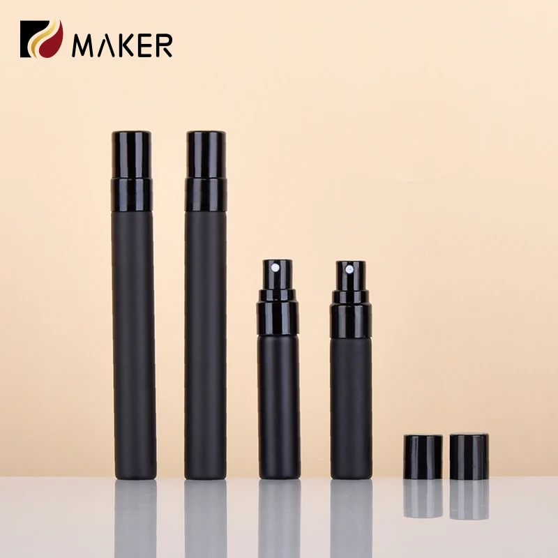 Portable 5ml 10ml matte black mini parfum atomizer empty fine mist travel small glass sample perfume dispenser bottle with pump