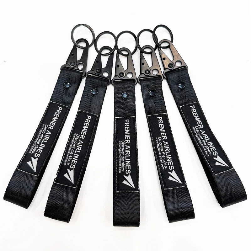 Hot Sale Custom Airlines Keychain Black Eagle Mouth Buckle Carabiner Hand Wrist Lanyard Keychain Strap