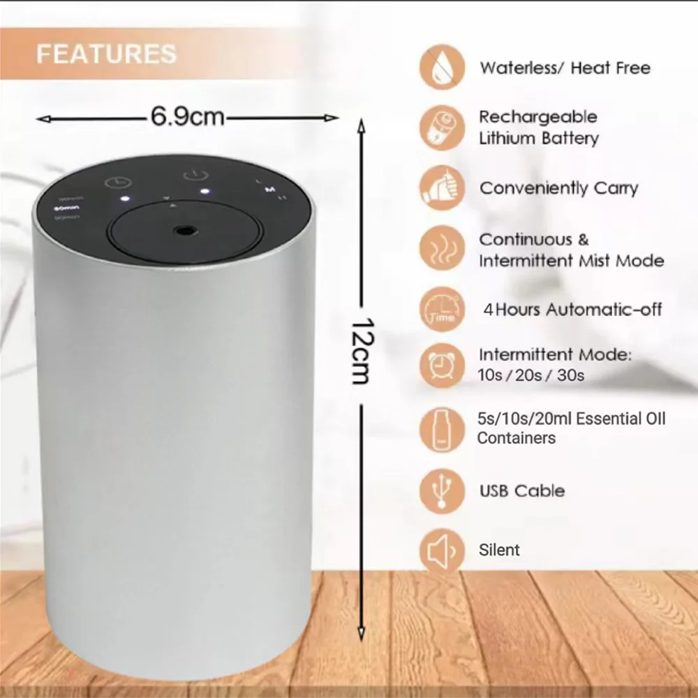Home Waterless Car Aroma Diffuser 10ml Essential Oil Smart Nebulizer Portable Car Scent Diffuser