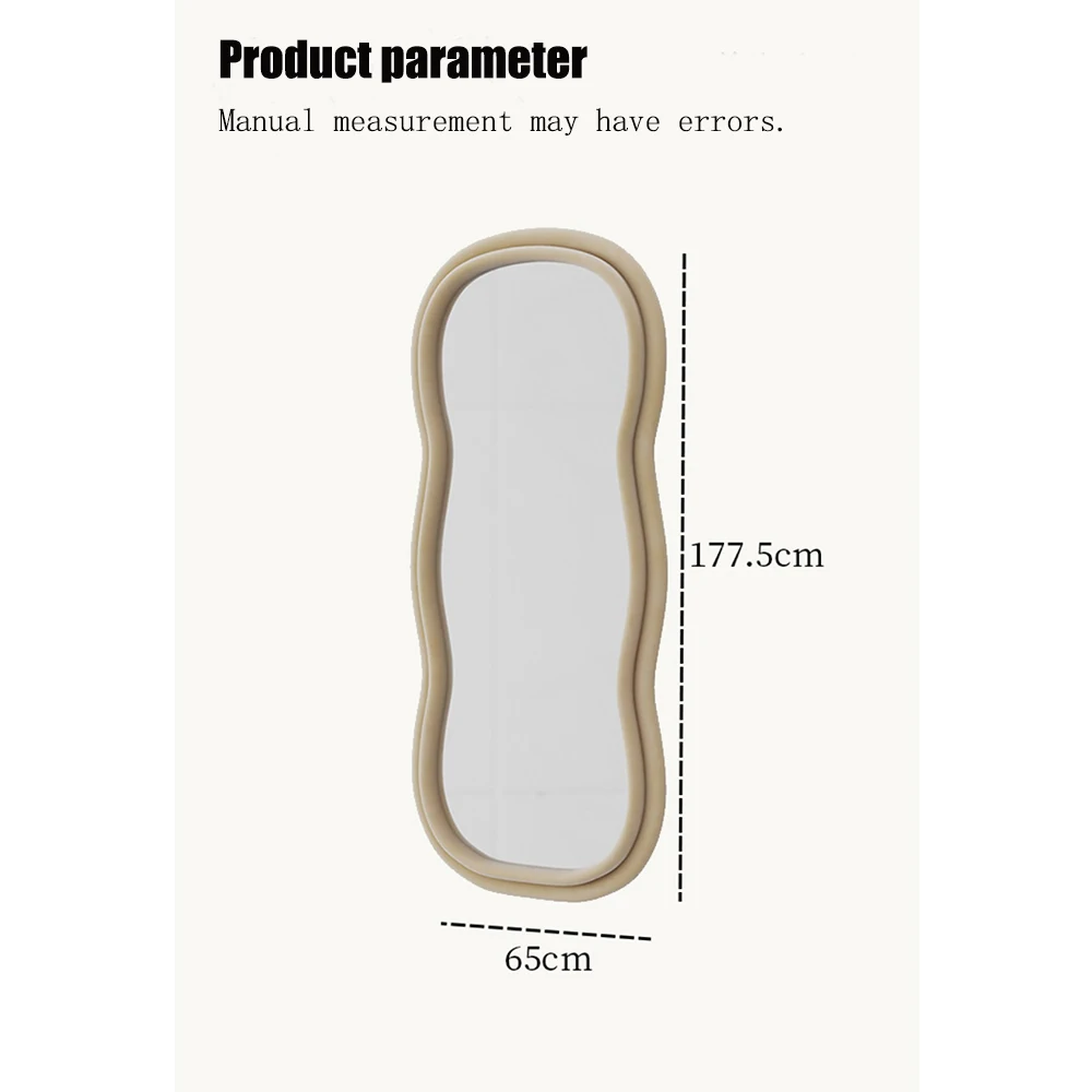 Custom Modern Luxury Wavy Irregular Flannel Frame Standing Floor Wall Full Length Mirror For Room Home Wll Decor Mirror Miroir