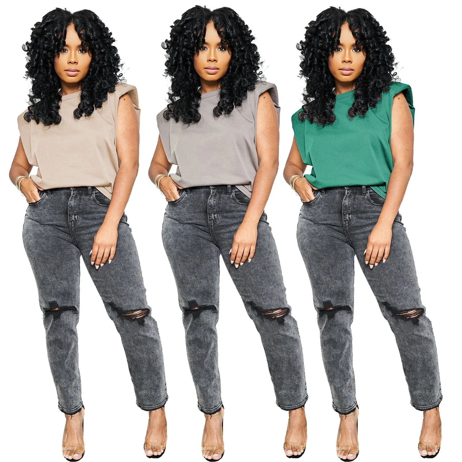 
QC-AL117 Latest arrival solid colour woman tank top o neck sleeveless t shirt women 