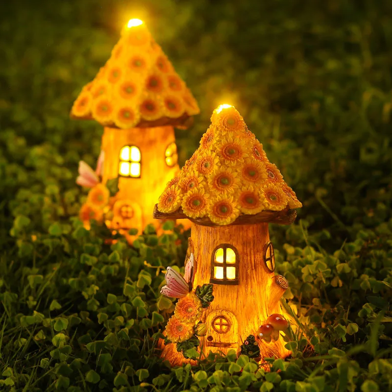 MakeWell Factory Solar Outdoor Patio Lights Childlike Innocence Lights Sun Flower Tree House Garden Decorative Resin Ornaments