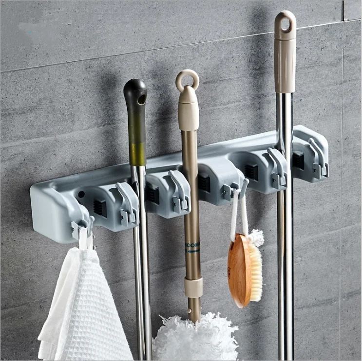 2021 Bathroom Magic Mop Rack Broom Rack Storage Shelving with Mop Clip Key Hook Rack for Kitchen Bathroom Tools