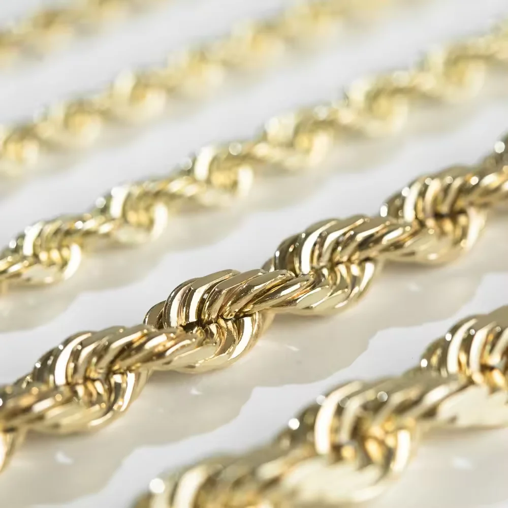 3mm-6mm Solid Rope Chain Hip Hop Style With Custom Size Necklace 10k 14k 18k Real Gold Chain