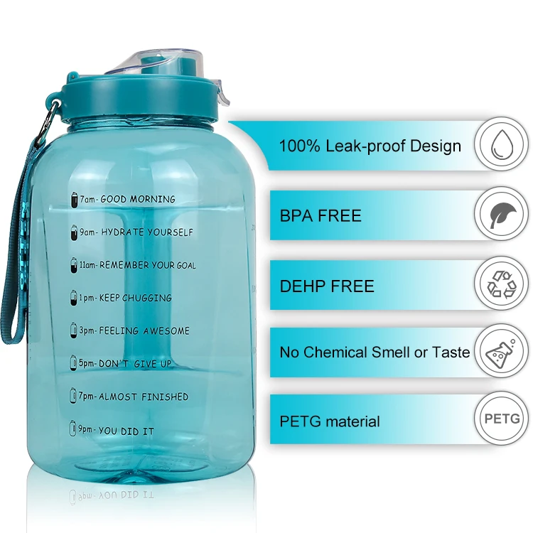 Wholesale Handle Sports Plastic 1 Gallon Water Bottle Motivational with Straw Workout Water Bottle