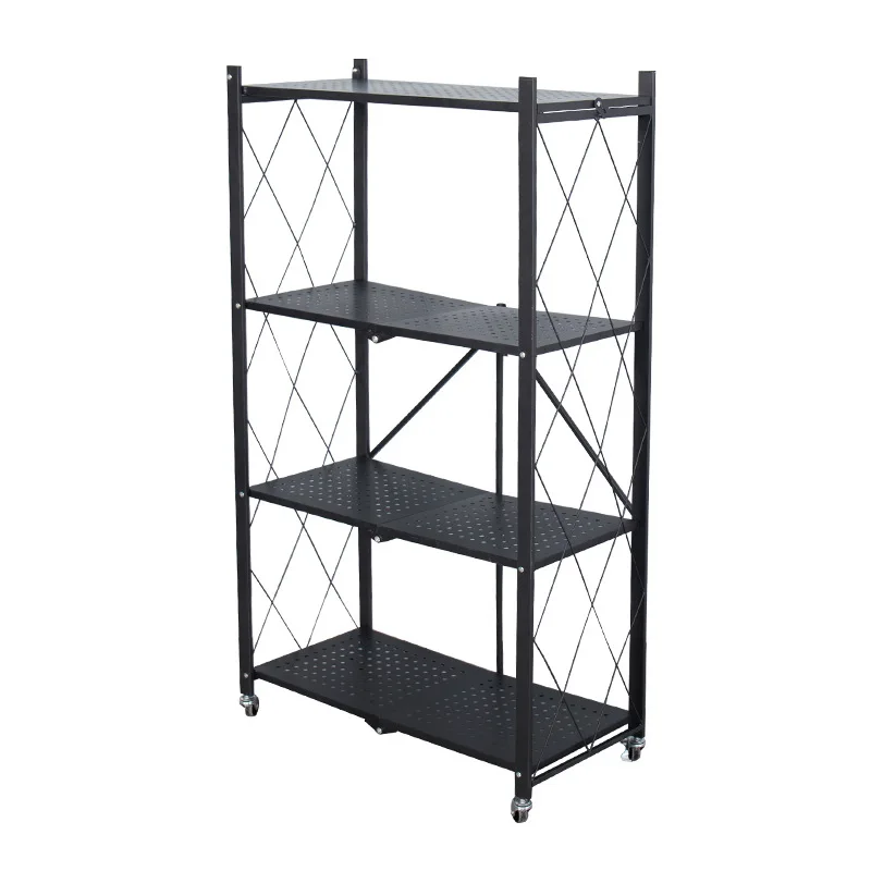 4-Shelf Foldable Metal Storage Shelves For Garage Kitchen Bakers Closet  Collapsible Organizer Rack With Wheels