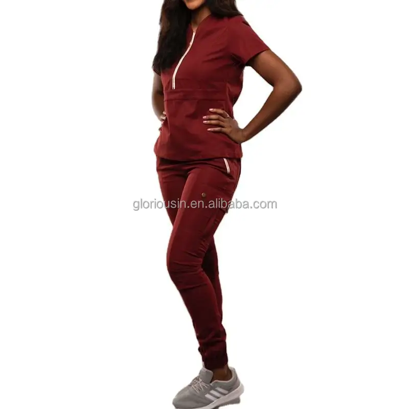 GloriousIn female scrub set 2023 hospital male salon uniform shoes doctor v neck antimicrobial dickie distribution v neck sexy