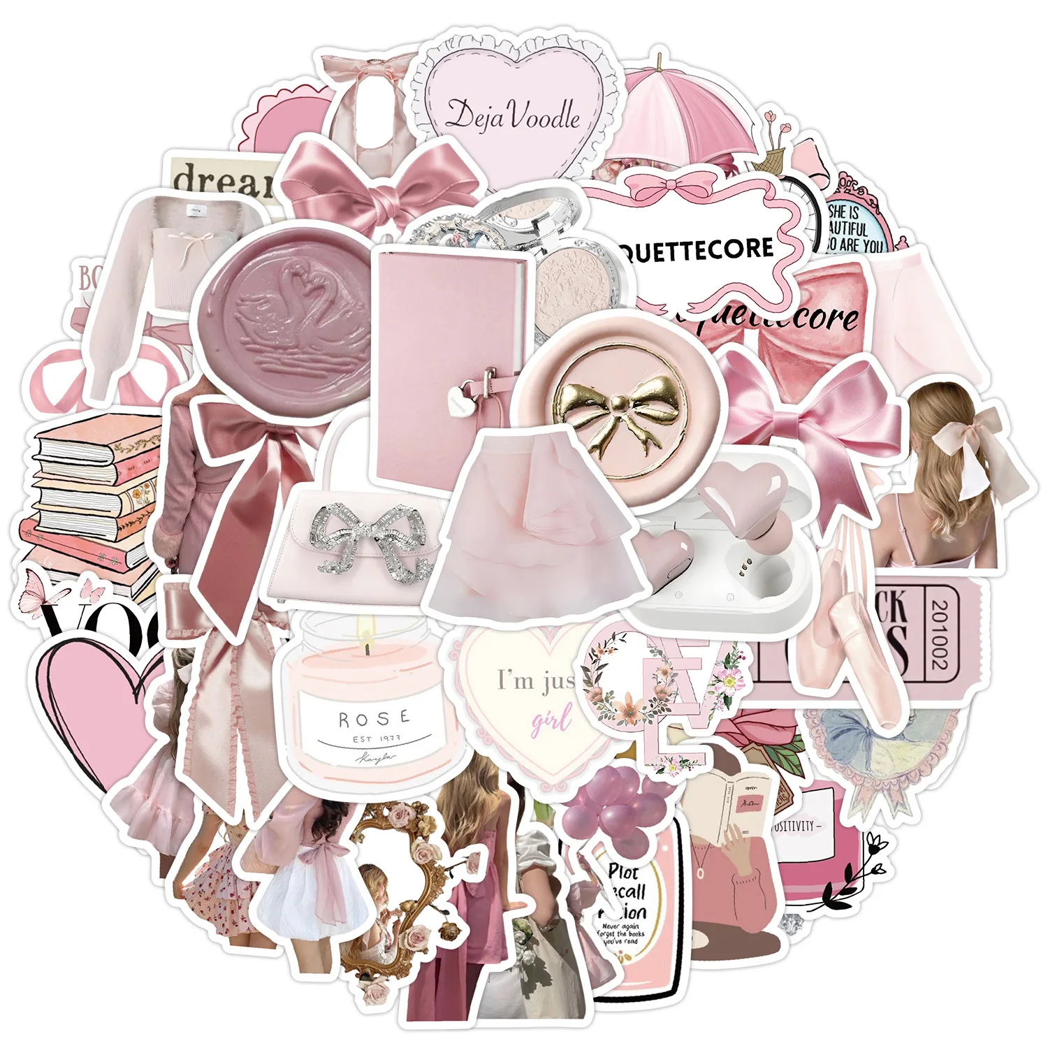 50Pcs Coquette Girl Pink Cute Graffiti Stickers For Girl Phone Bottle Decor VSCO Preppy Style Sticker