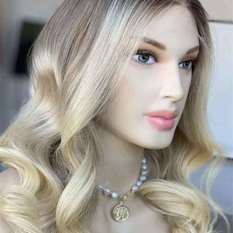 Ombre Ash 613 Blonde Highlight Short Single Knots HD Full Lace Wigs Raw Virgin Human Hair For White Woman