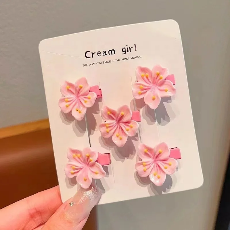 Girl barrettes hawaiian acrylic hairclip hairgrips elastic hair band ties accessory plumeria hawaii flowers frangipani hair clip