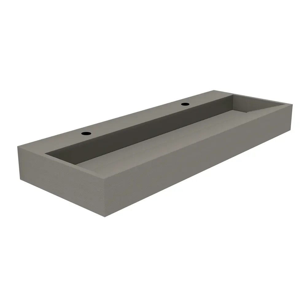Farmhouse Concrete Trough Bathroom Sink Cement Gray Vessel Sink with Faucet Holes